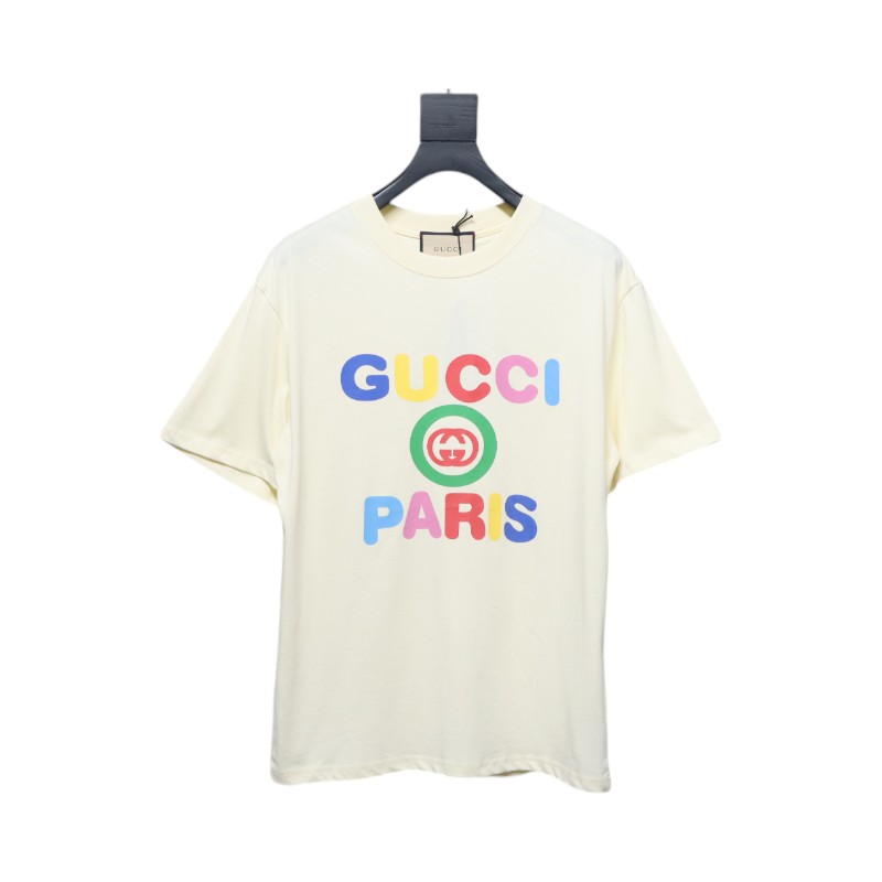 Gucci 24ss colorful letter print short sleeves beige