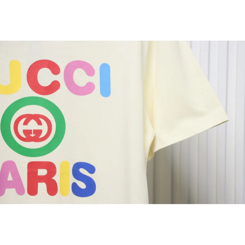 Gucci 24ss colorful letter print short sleeves beige
