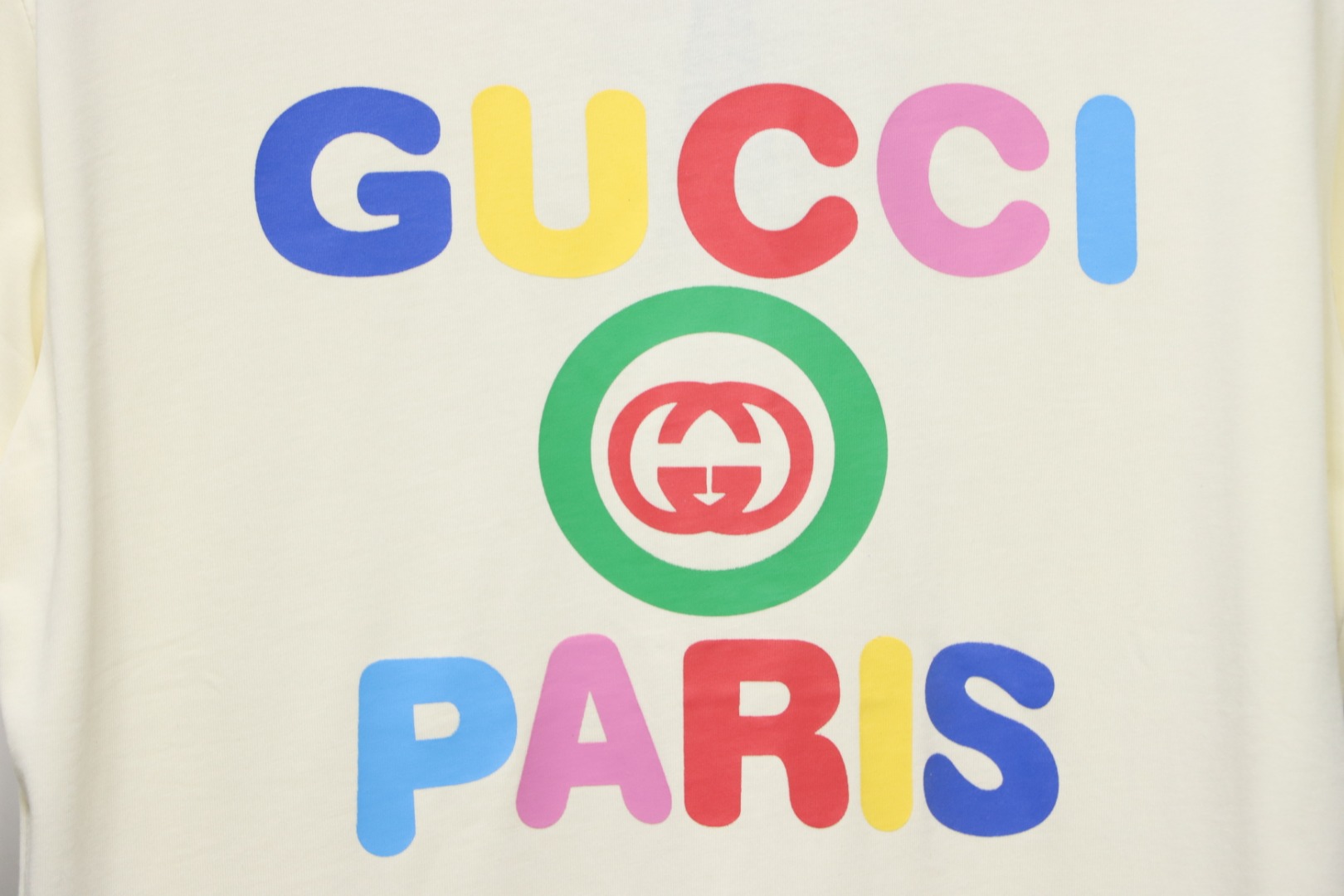 Gucci 24ss colorful letter print short sleeves beige