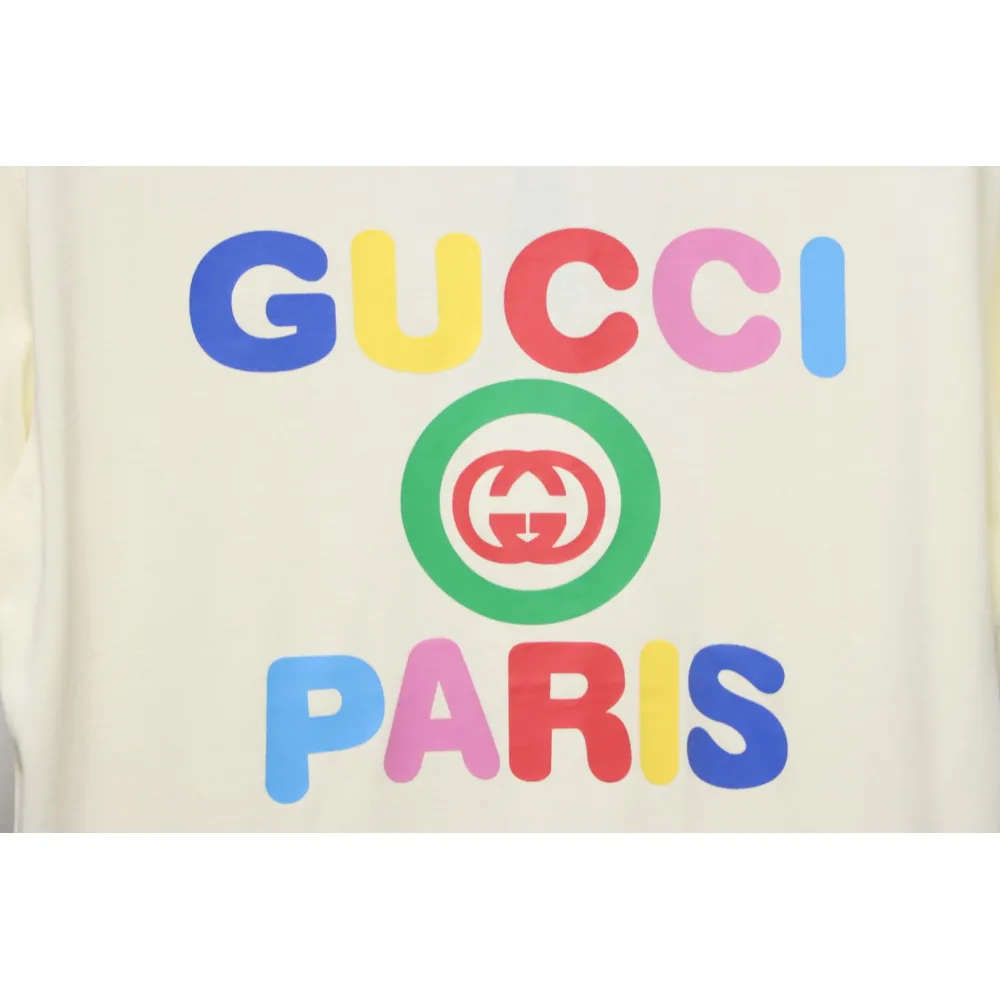 Gucci 24ss colorful letter print short sleeves beige