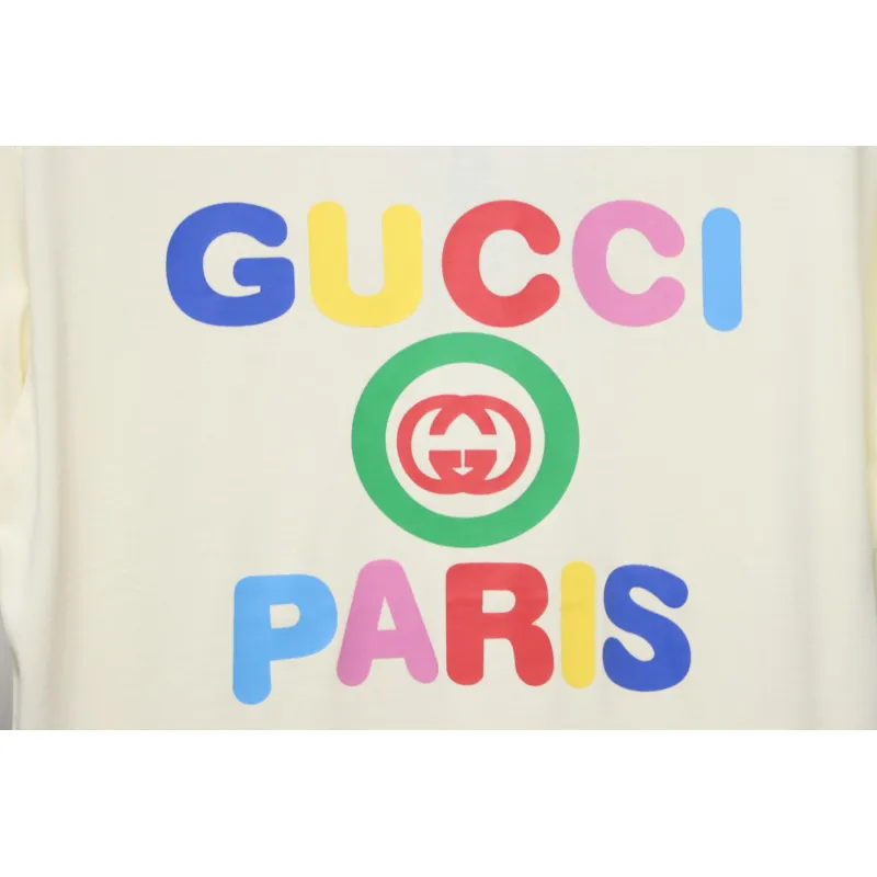 Gucci 24ss colorful letter print short sleeves beige