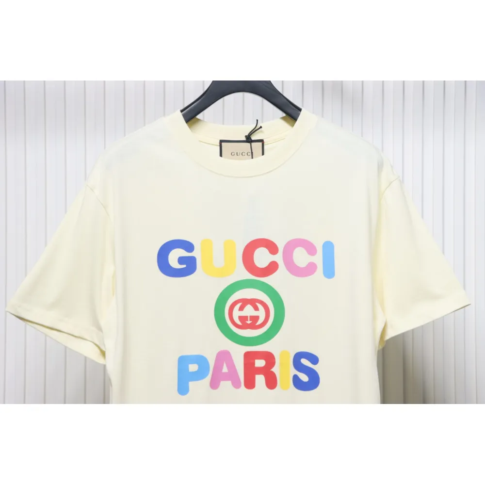 Gucci 24ss colorful letter print short sleeves beige