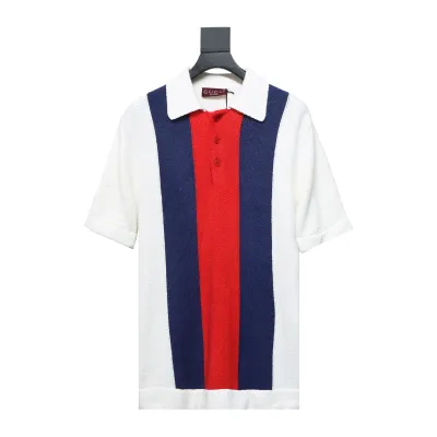 Gucci 24ss contrast stripe knitted Polo short sleeve 01