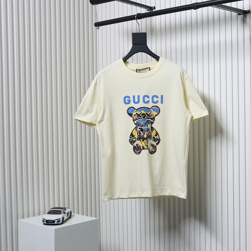 Gucci 24ss Graffiti Bear Print Short Sleeve Beige