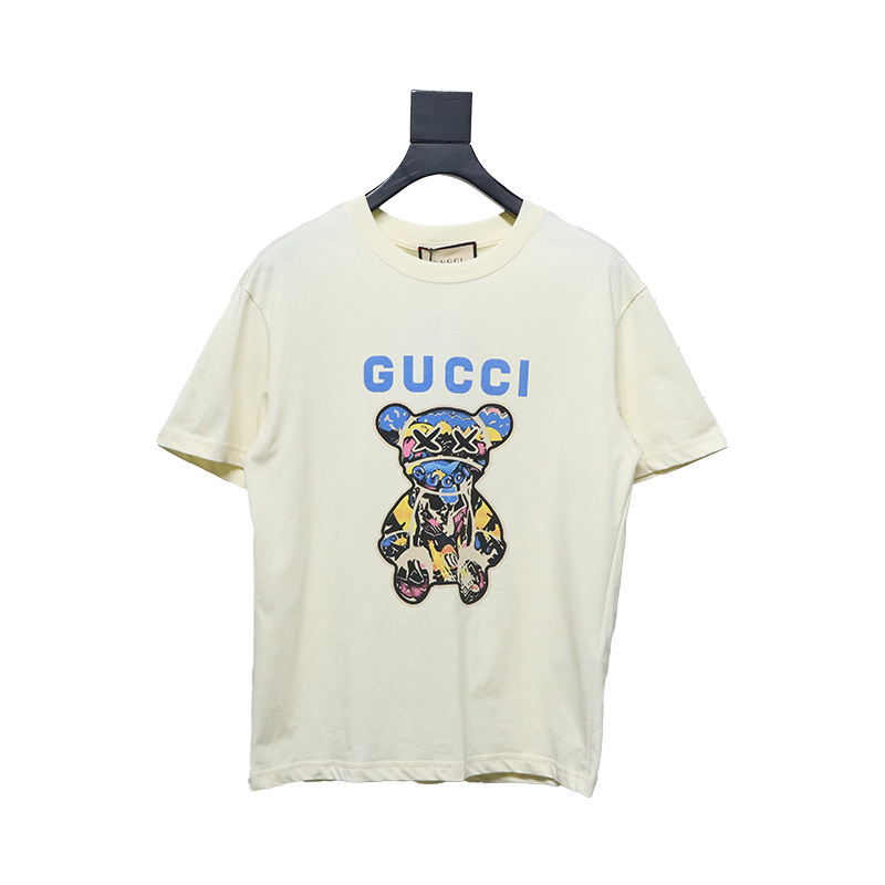 Gucci 24ss Graffiti Bear Print Short Sleeve Beige