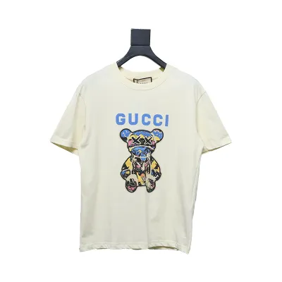 Gucci 24ss Graffiti Bear Print Short Sleeve Beige 01
