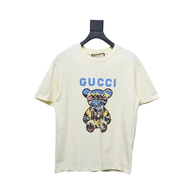 Gucci 24ss Graffiti Bear Print Short Sleeve Beige 01