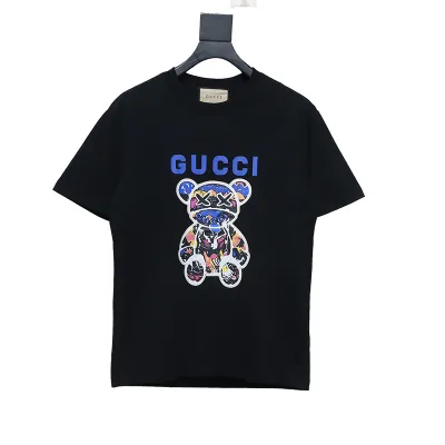 Gucci 24ss Graffiti Bear Print Short Sleeve Black 01