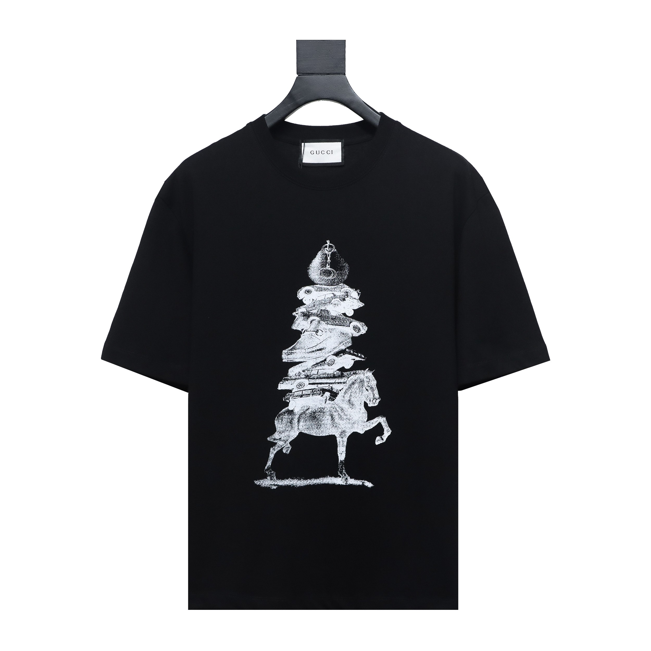 Gucci 24ss Horse Tower Print Short Sleeve Black