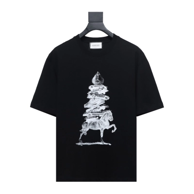 Gucci 24ss Horse Tower Print Short Sleeve Black 01