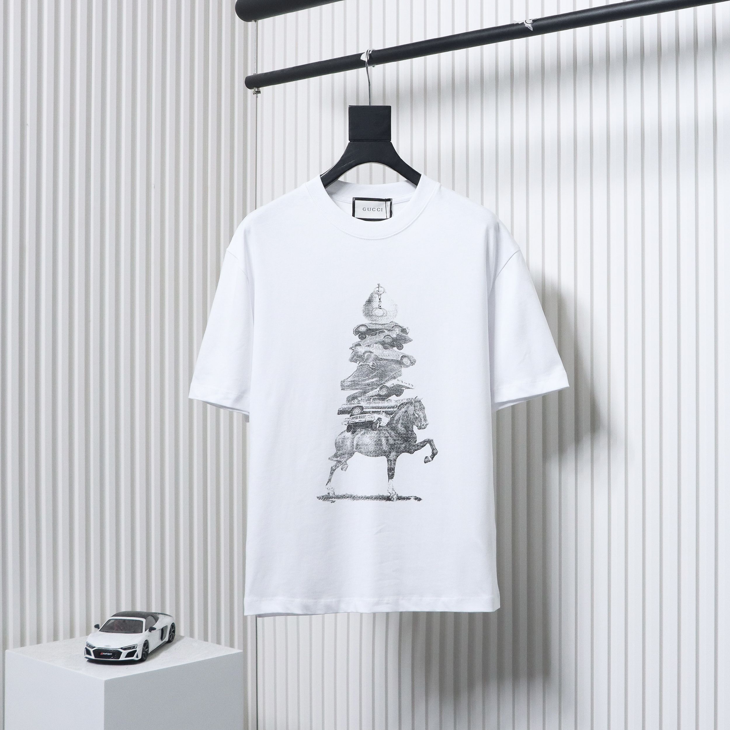 Gucci 24ss Horse Tower Print Short Sleeve White
