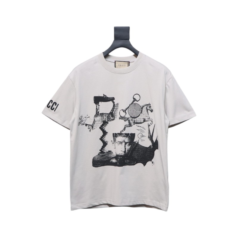 Gucci 24ss Sculpture Artwork Print Short Sleeve Grey