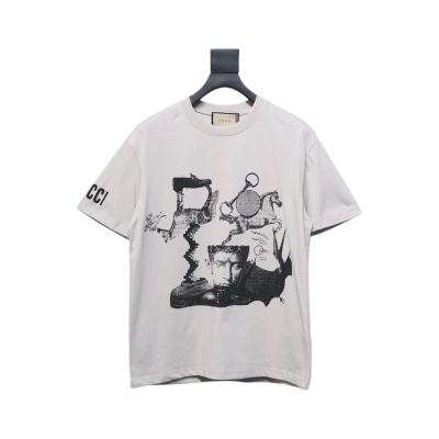 Gucci 24ss Sculpture Artwork Print Short Sleeve Grey 01