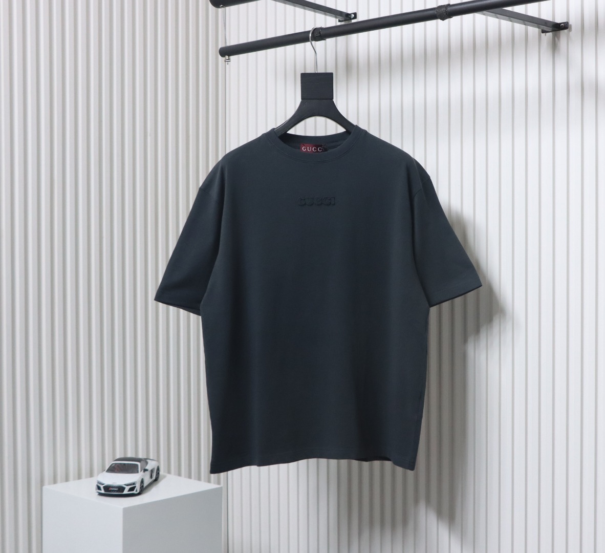 Gucci 25ss chest embroidered patch small logo short sleeves ash grey