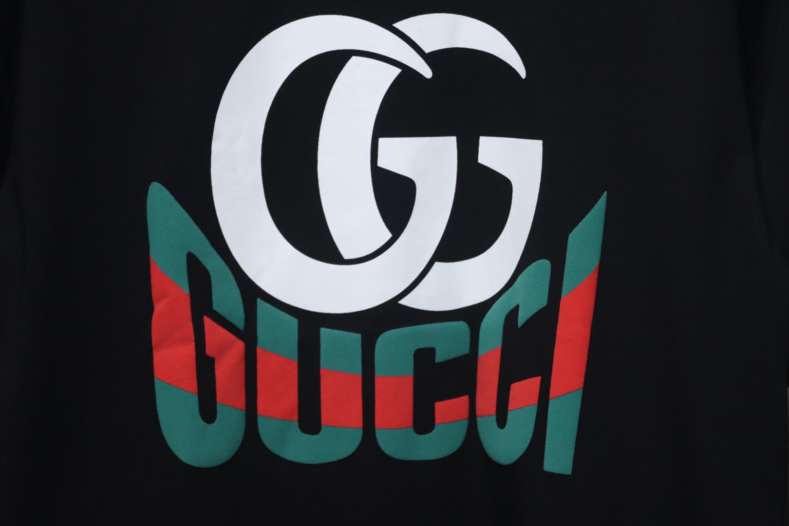 Gucci 25ss Double G print and Gucci red and green foam print short-sleeved T-shirt black