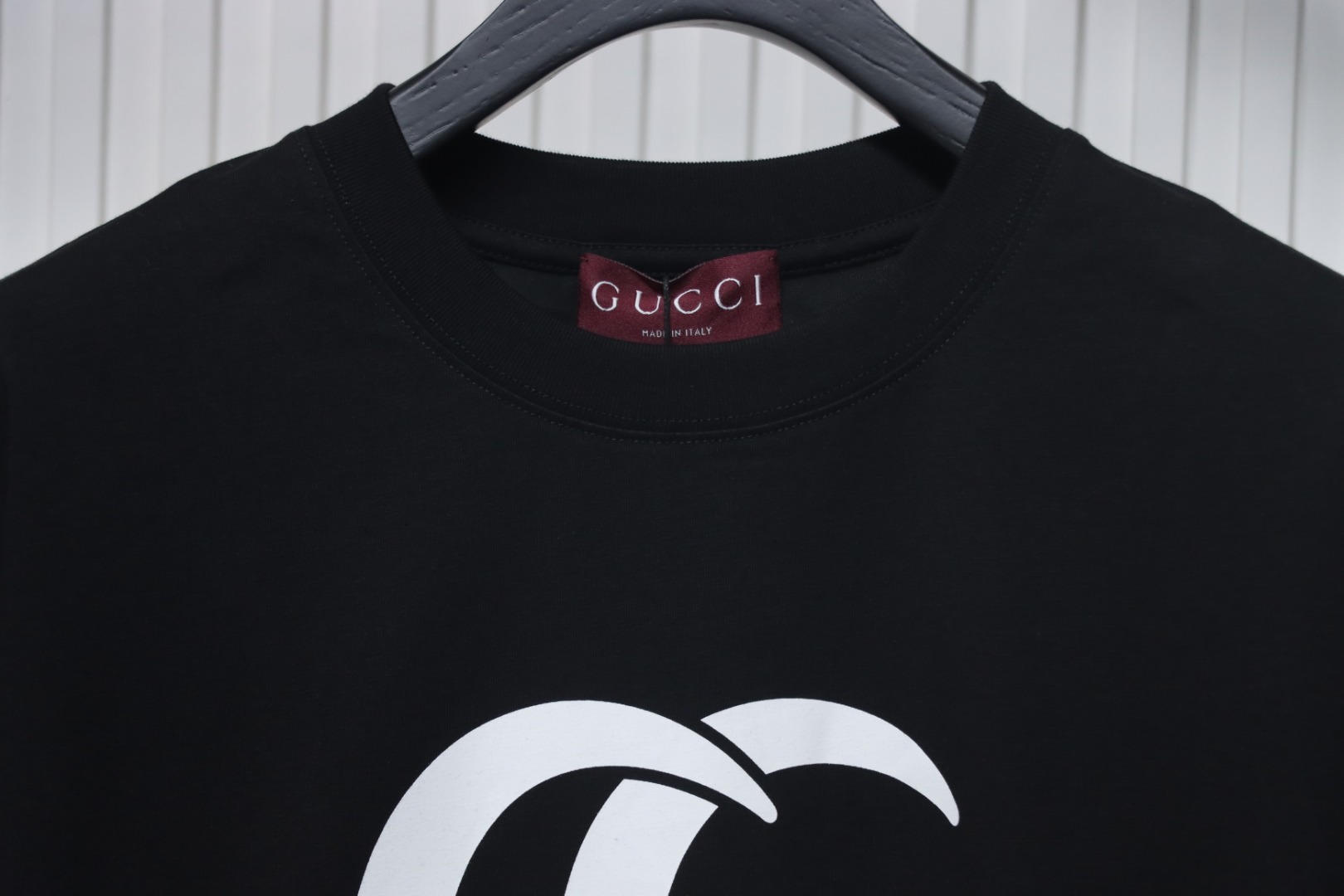 Gucci 25ss Double G print and Gucci red and green foam print short-sleeved T-shirt black