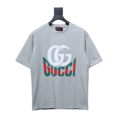 Gucci 25ss Double G print and Gucci red and green foam print short-sleeved T-shirt Grey 01