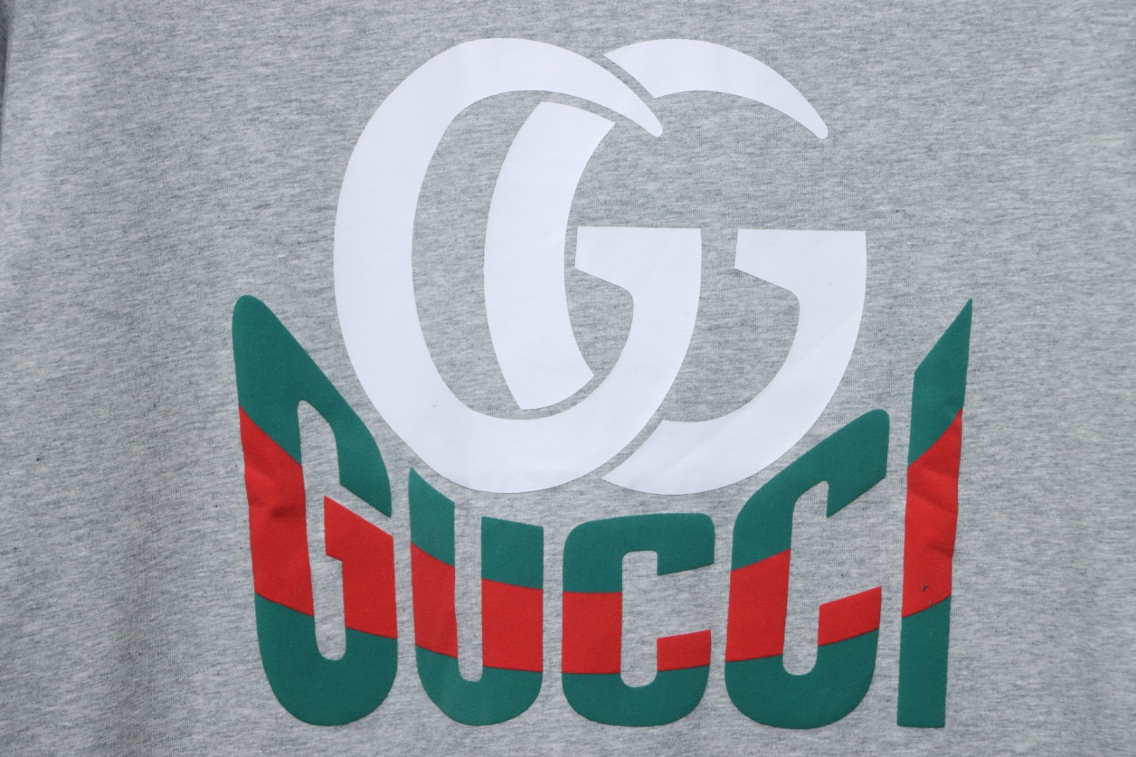 Gucci 25ss Double G print and Gucci red and green foam print short-sleeved T-shirt Grey