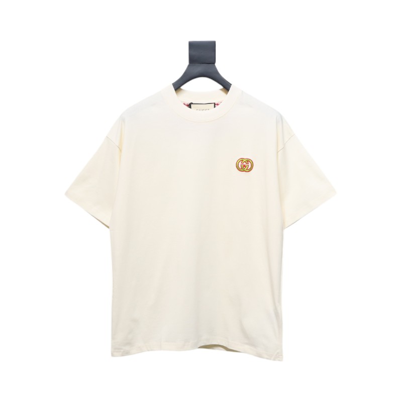 Gucci 25ss Embroidered Double G Check Collar Short Sleeve T-Shirt Beige