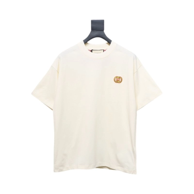 Gucci 25ss Embroidered Double G Check Collar Short Sleeve T-Shirt Beige 01