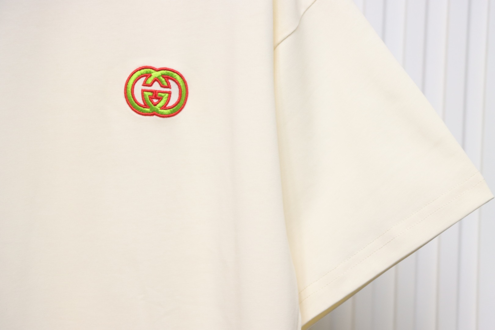 Gucci 25ss Embroidered Double G Check Collar Short Sleeve T-Shirt Beige