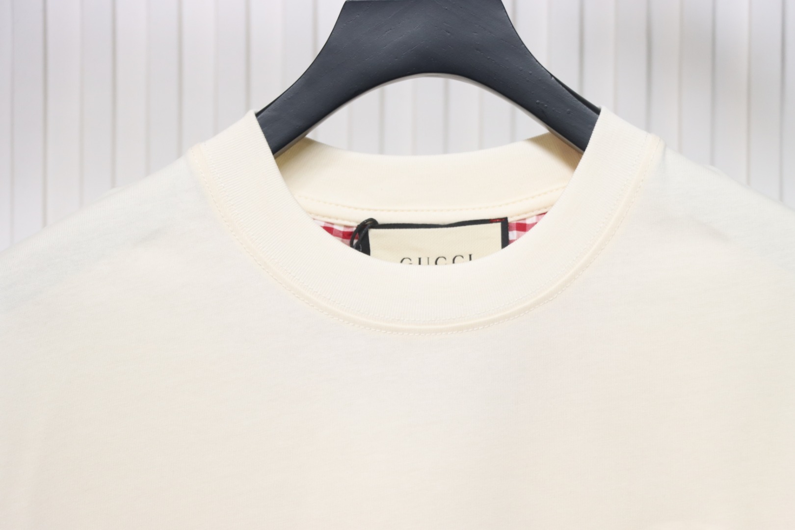 Gucci 25ss Embroidered Double G Check Collar Short Sleeve T-Shirt Beige