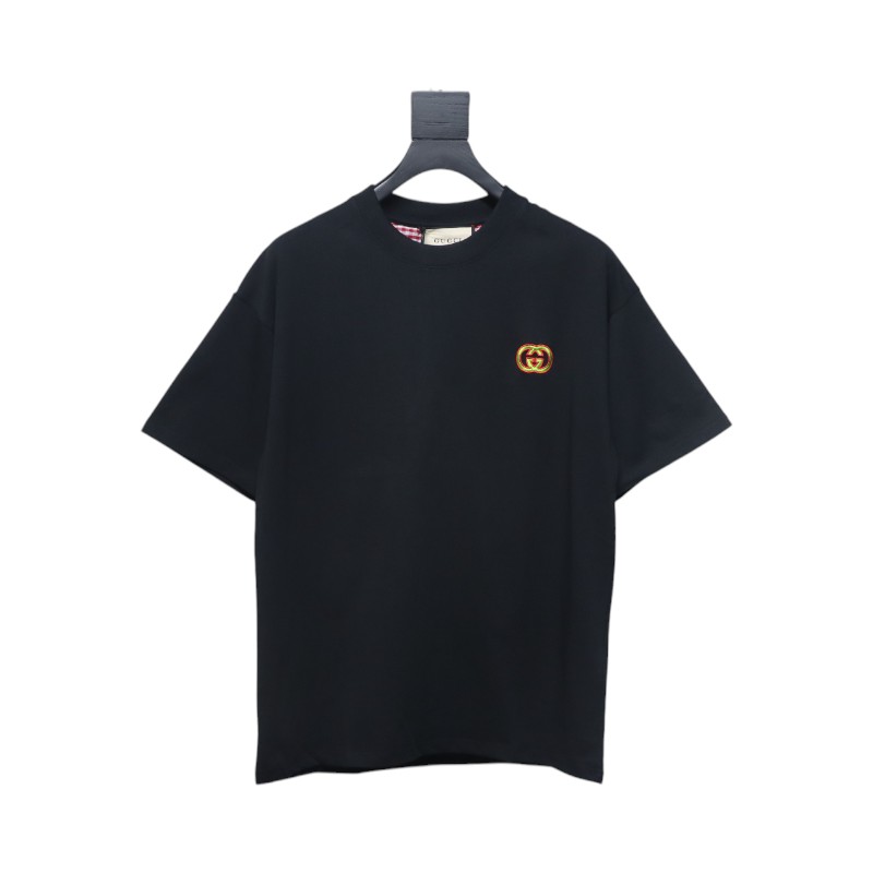 Gucci 25ss Embroidered Double G Check Collar Short Sleeve T-Shirt Black