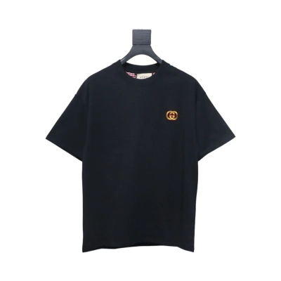 Gucci 25ss Embroidered Double G Check Collar Short Sleeve T-Shirt Black 01