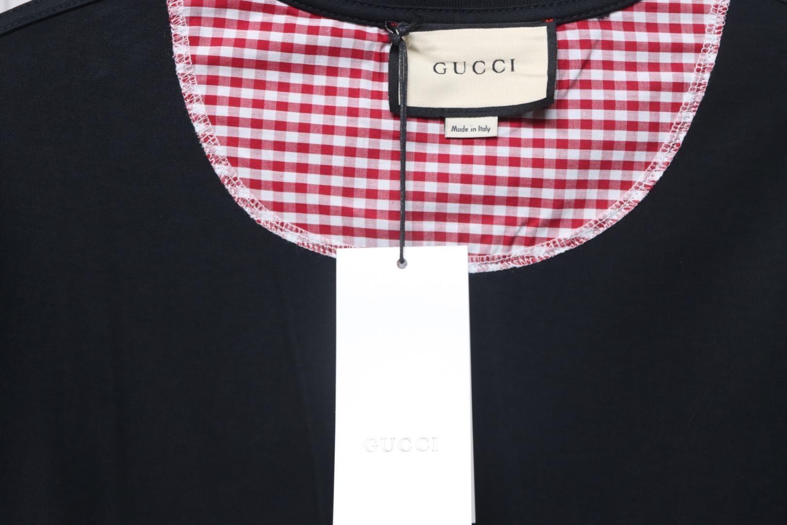 Gucci 25ss Embroidered Double G Check Collar Short Sleeve T-Shirt Black