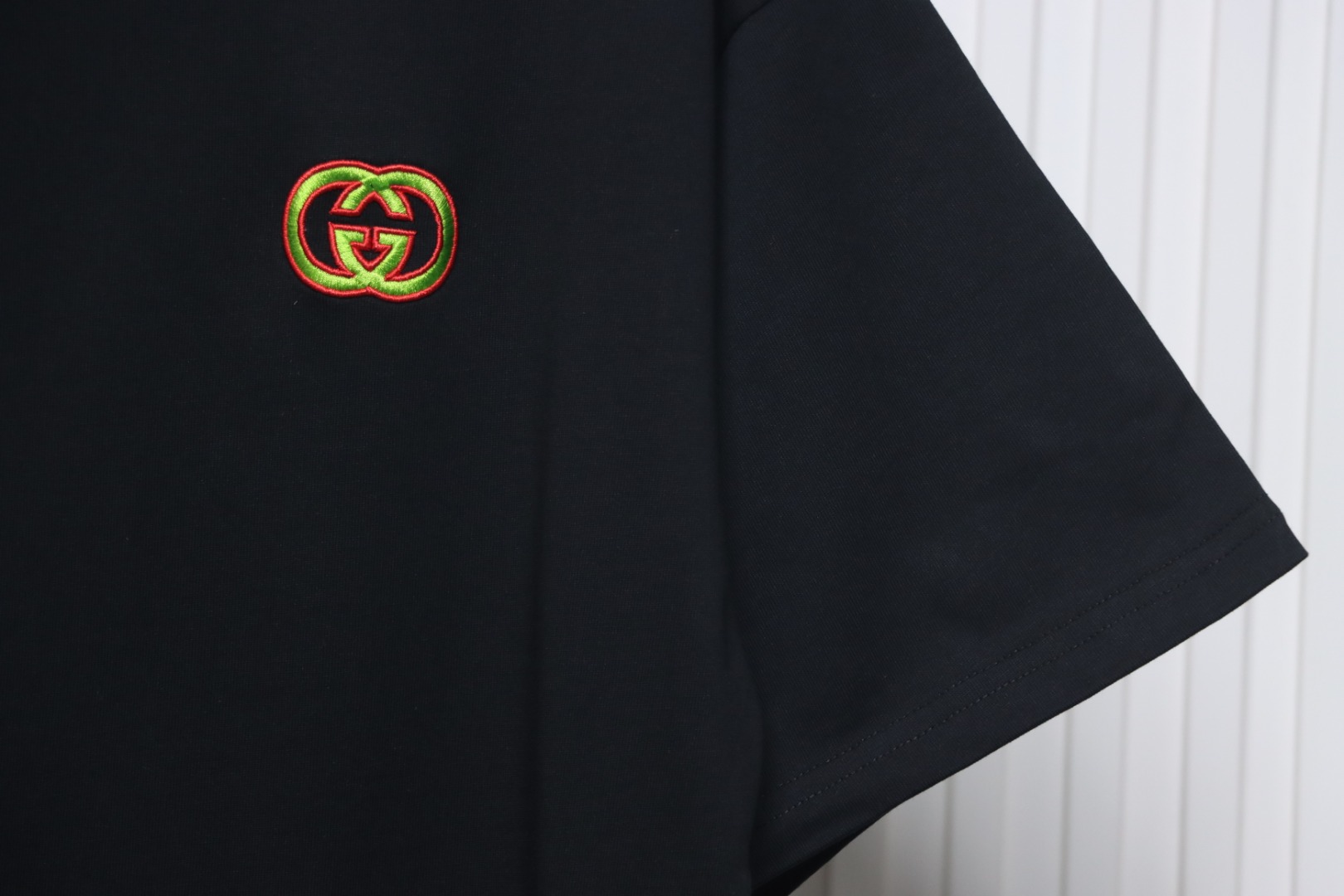 Gucci 25ss Embroidered Double G Check Collar Short Sleeve T-Shirt Black