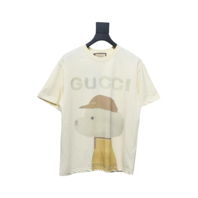 Gucci 25ss Funny Cartoon Series Printed Short Sleeve Beige Puppy 01