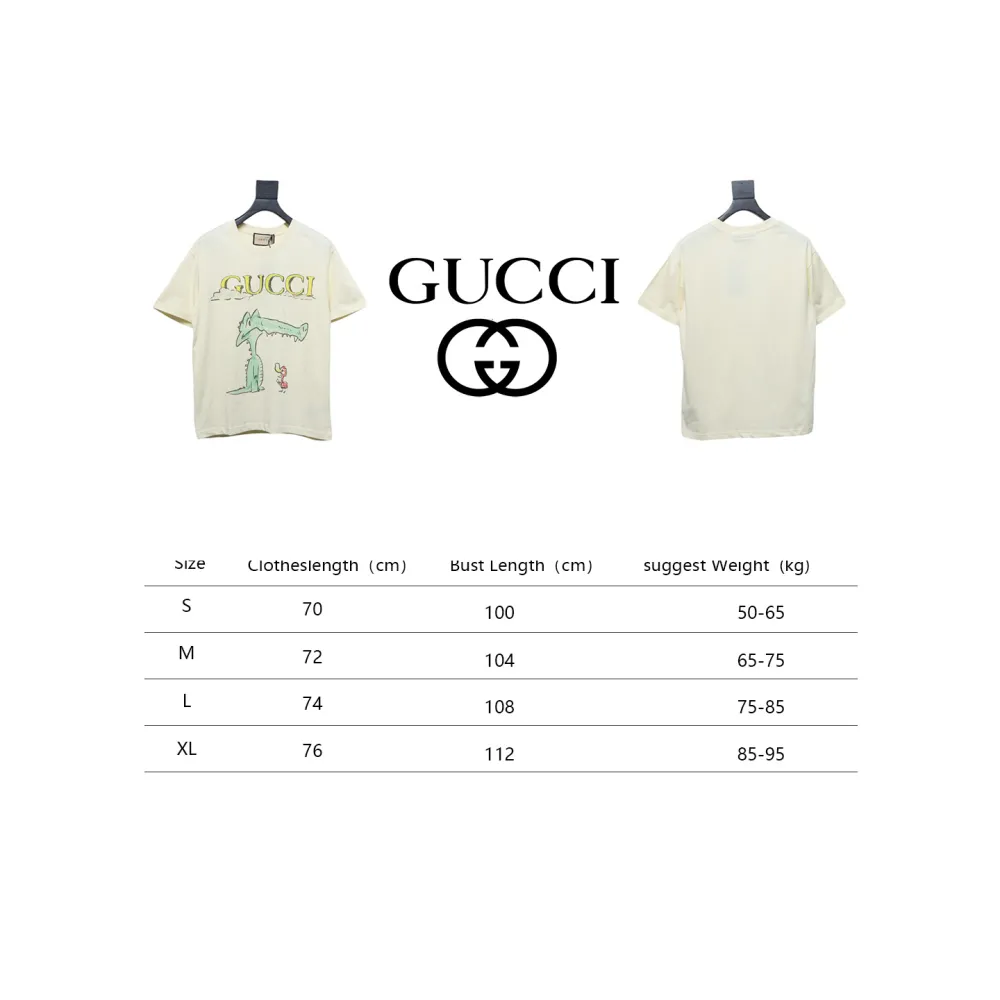 Gucci 25ss Funny Cartoon Series Printed Short Sleeve Little Alligator