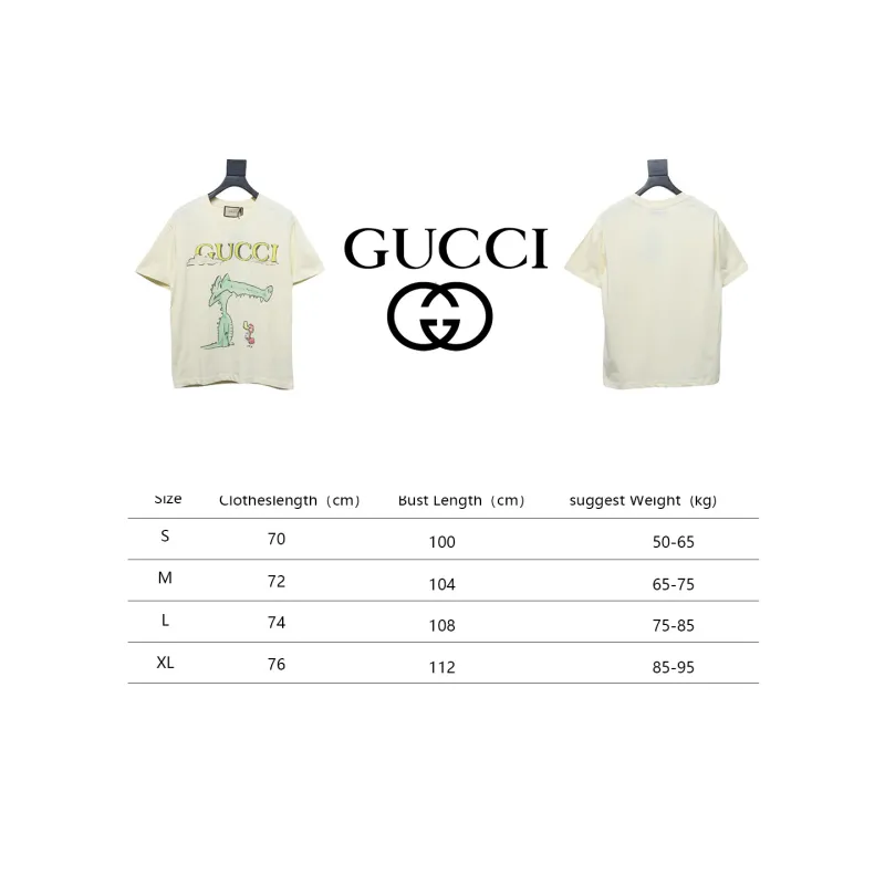 Gucci 25ss Funny Cartoon Series Printed Short Sleeve Little Alligator