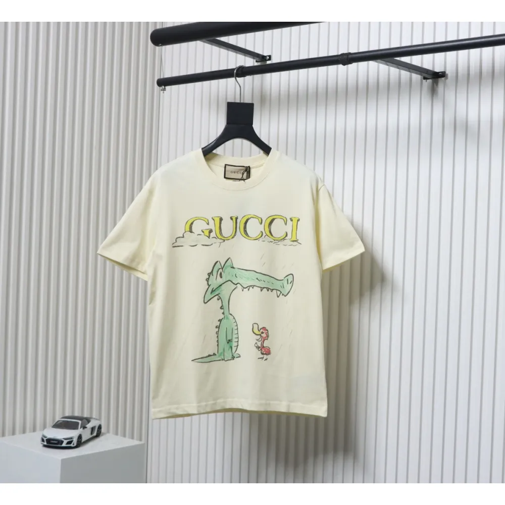 Gucci 25ss Funny Cartoon Series Printed Short Sleeve Little Alligator