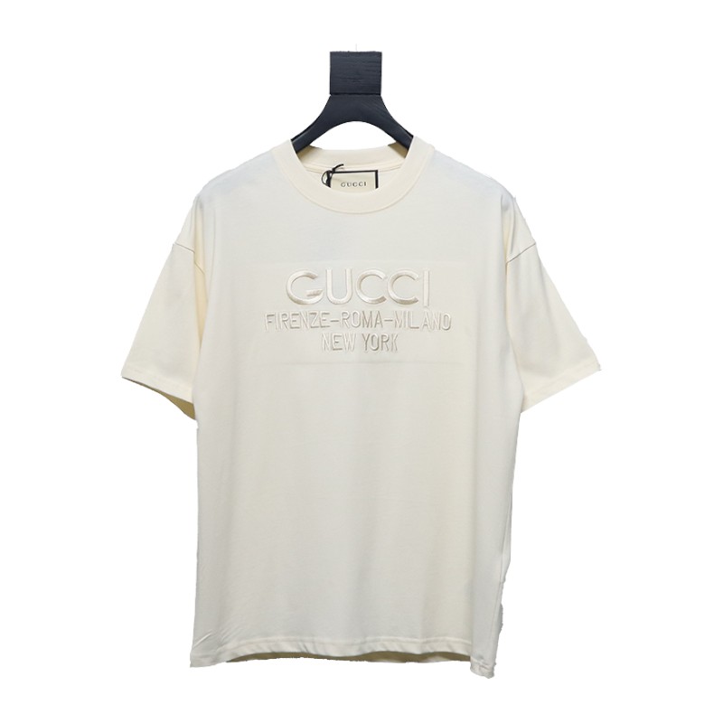 Gucci 25ss Obscure Gucci City Embroidery Short Sleeve T-Shirt Beige