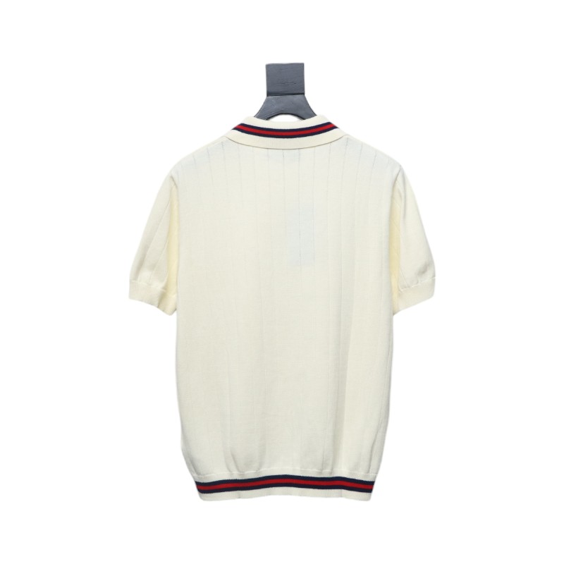 Gucci 25ss Pocket Embroidery Knitted Polo Short Sleeve Beige