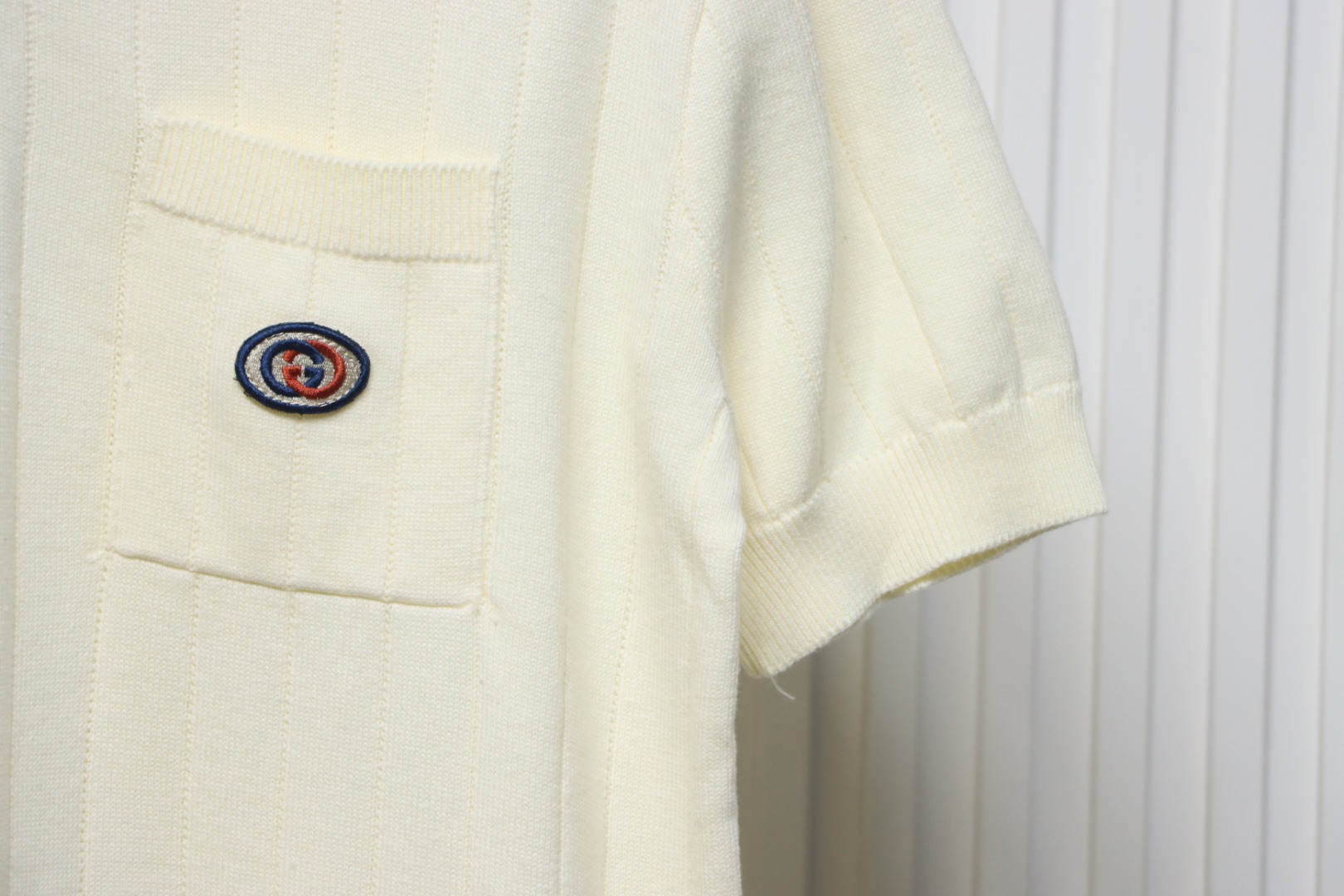 Gucci 25ss Pocket Embroidery Knitted Polo Short Sleeve Beige