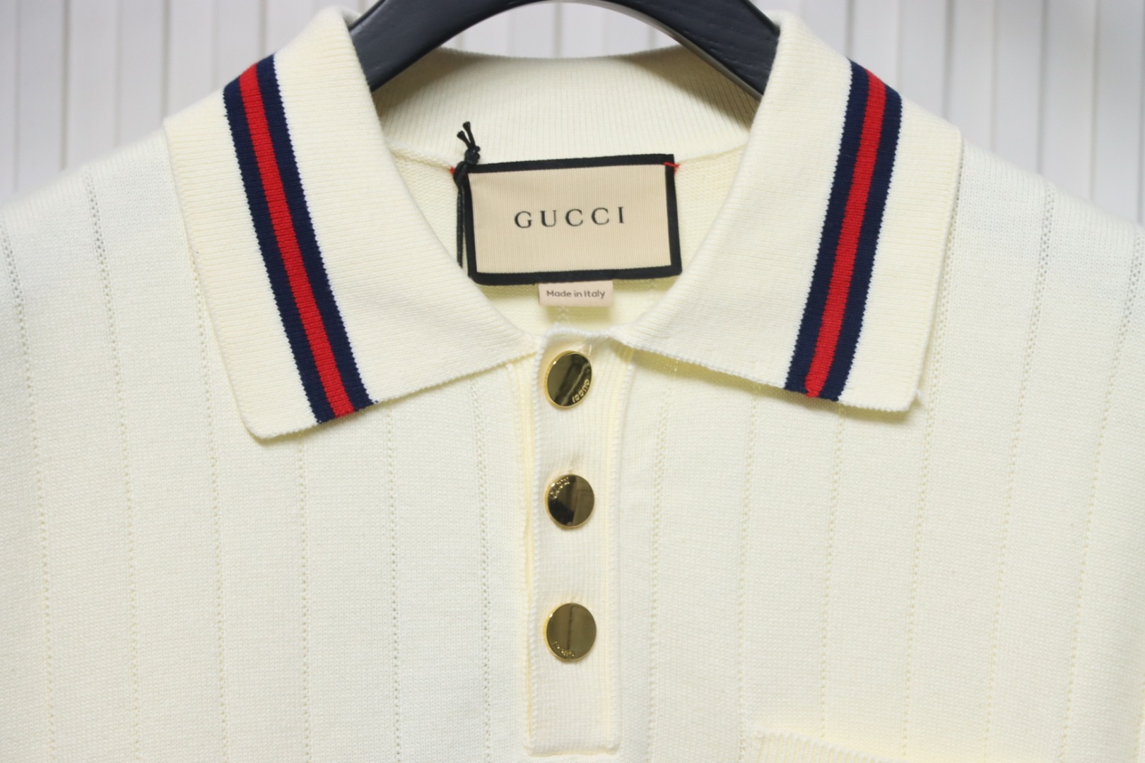 Gucci 25ss Pocket Embroidery Knitted Polo Short Sleeve Beige