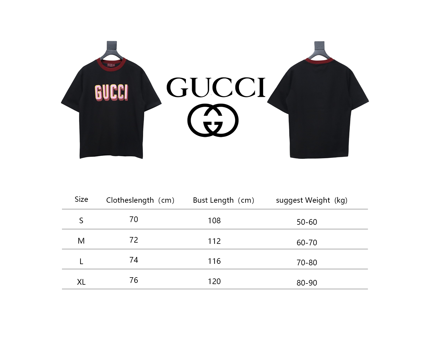 Gucci 25ss red collar and logo contrast foam print short sleeve T-shirt black