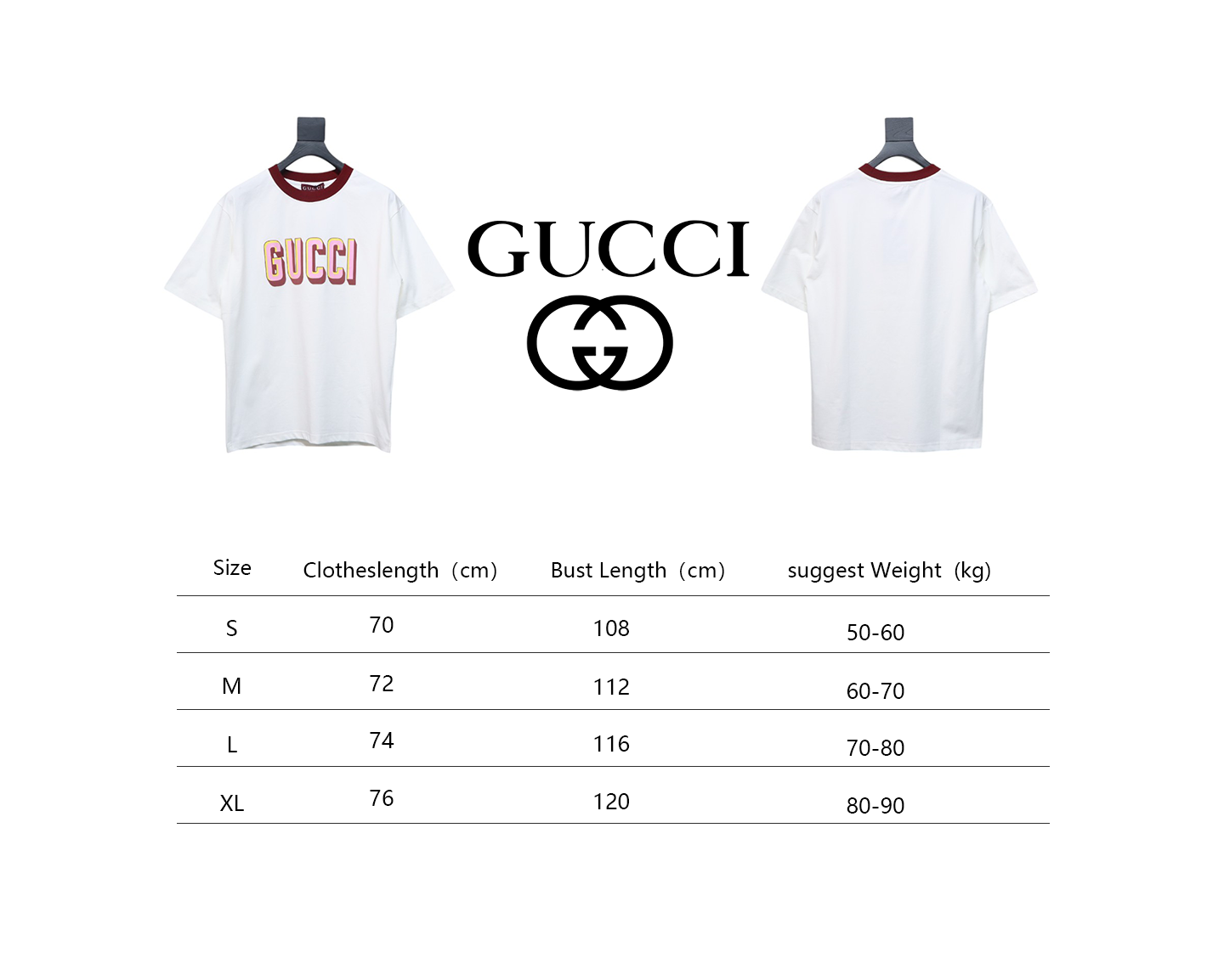 Gucci 25ss red collar and logo contrast foam print short sleeve T-shirt white