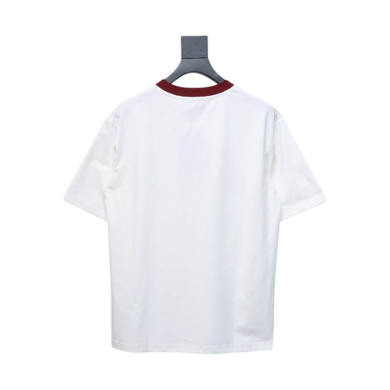 Gucci 25ss red collar and logo contrast foam print short sleeve T-shirt white