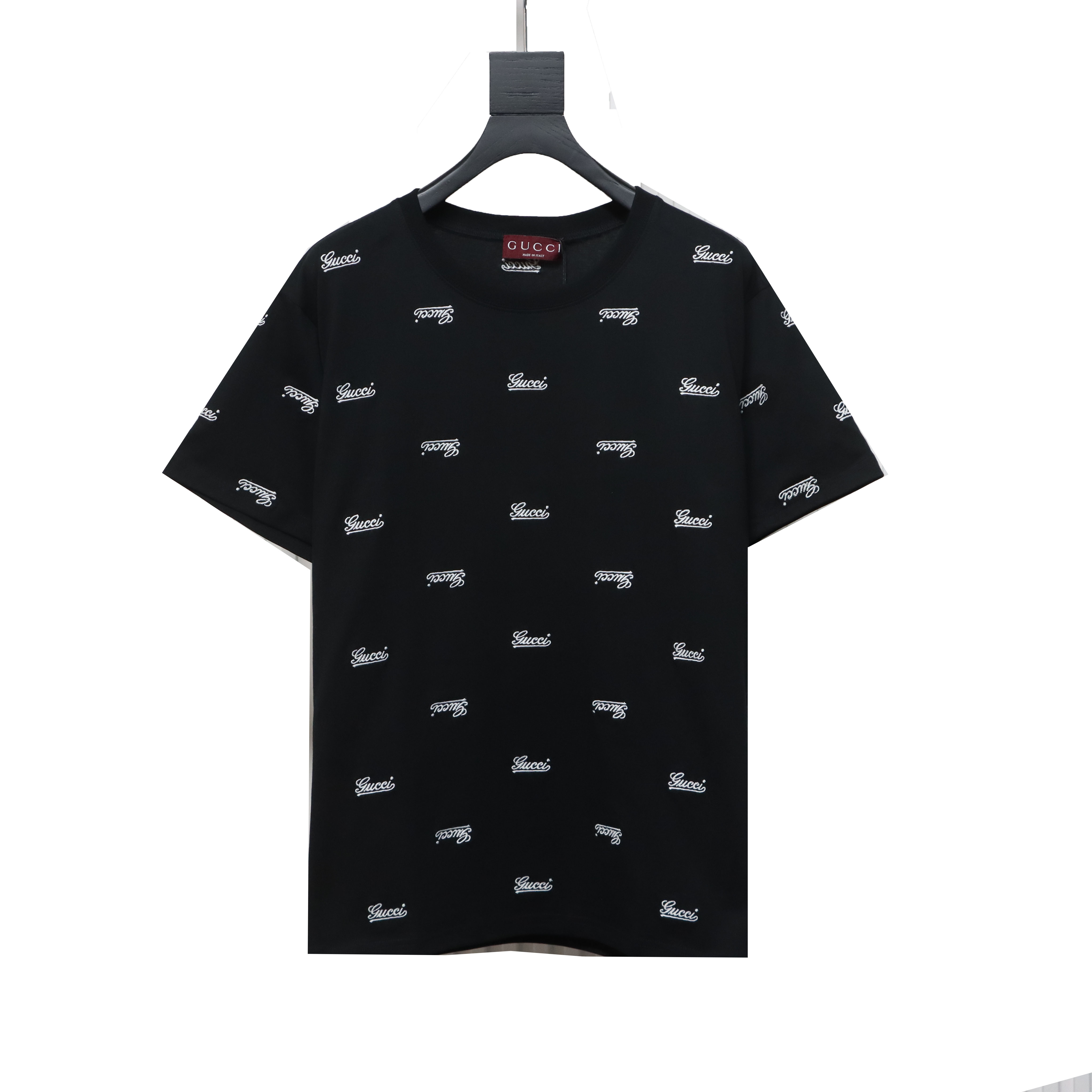 Gucci all-over embroidered letter print short sleeve black