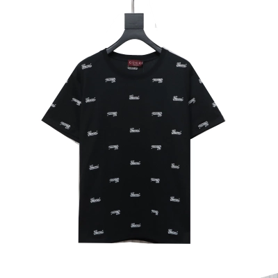 Gucci all-over embroidered letter print short sleeve black 01
