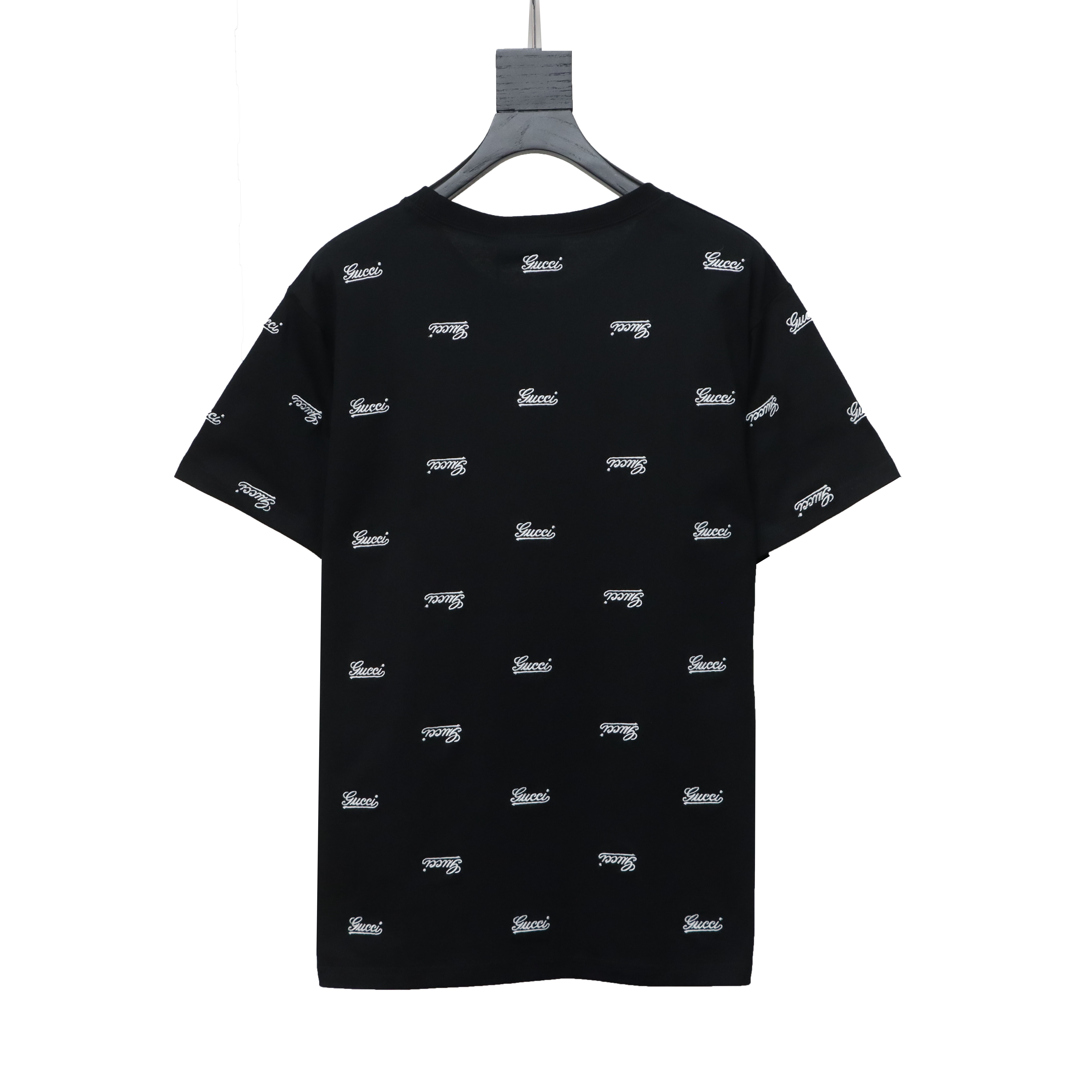 Gucci all-over embroidered letter print short sleeve black