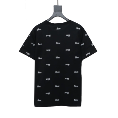 Gucci all-over embroidered letter print short sleeve black 02