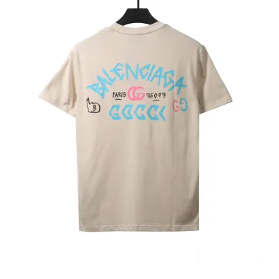 Gucci and Balenciaga double LOGO embroidered short sleeves 02