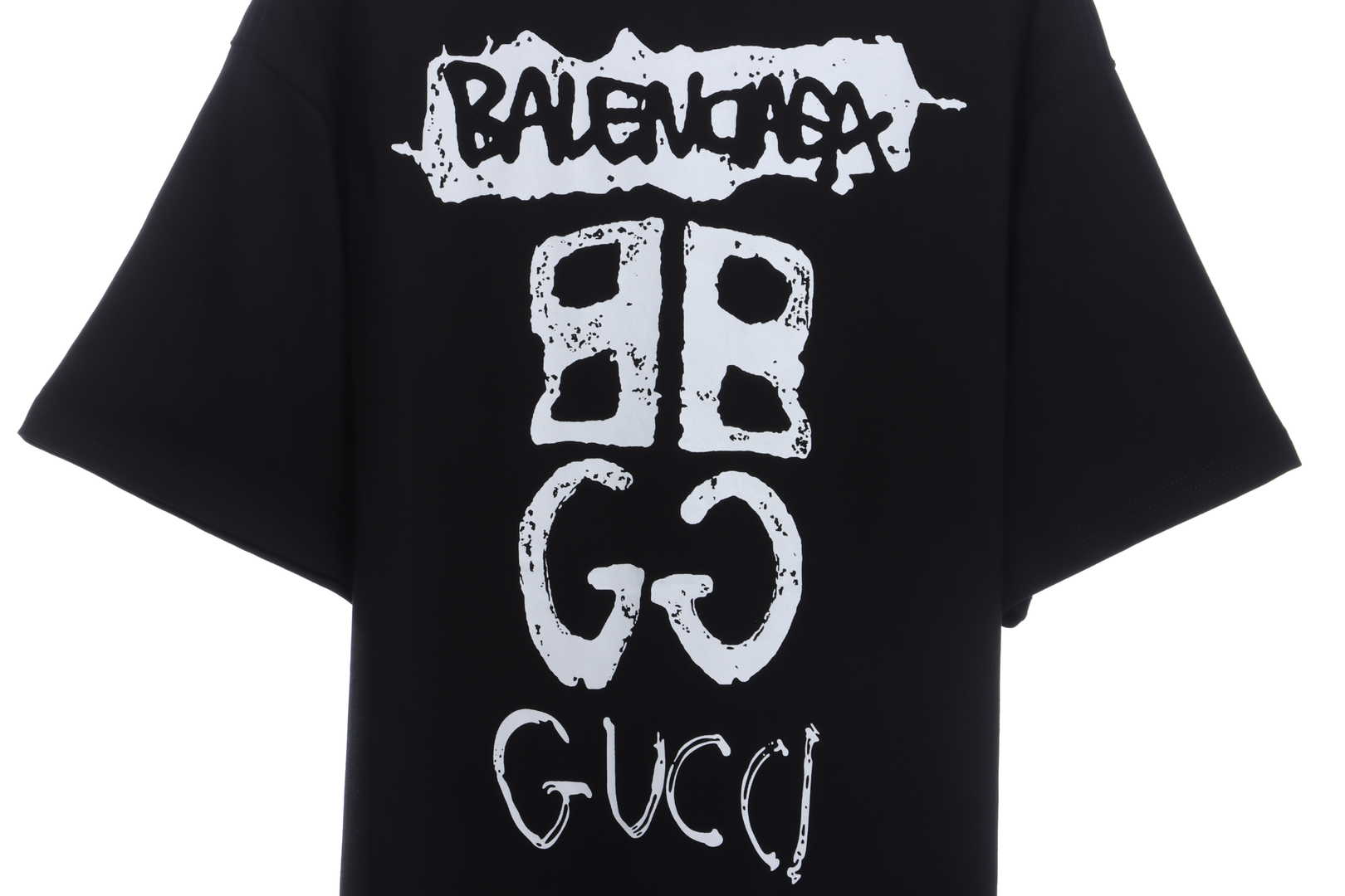Gucci and Balenciaga embroidered graffiti print short sleeves  black