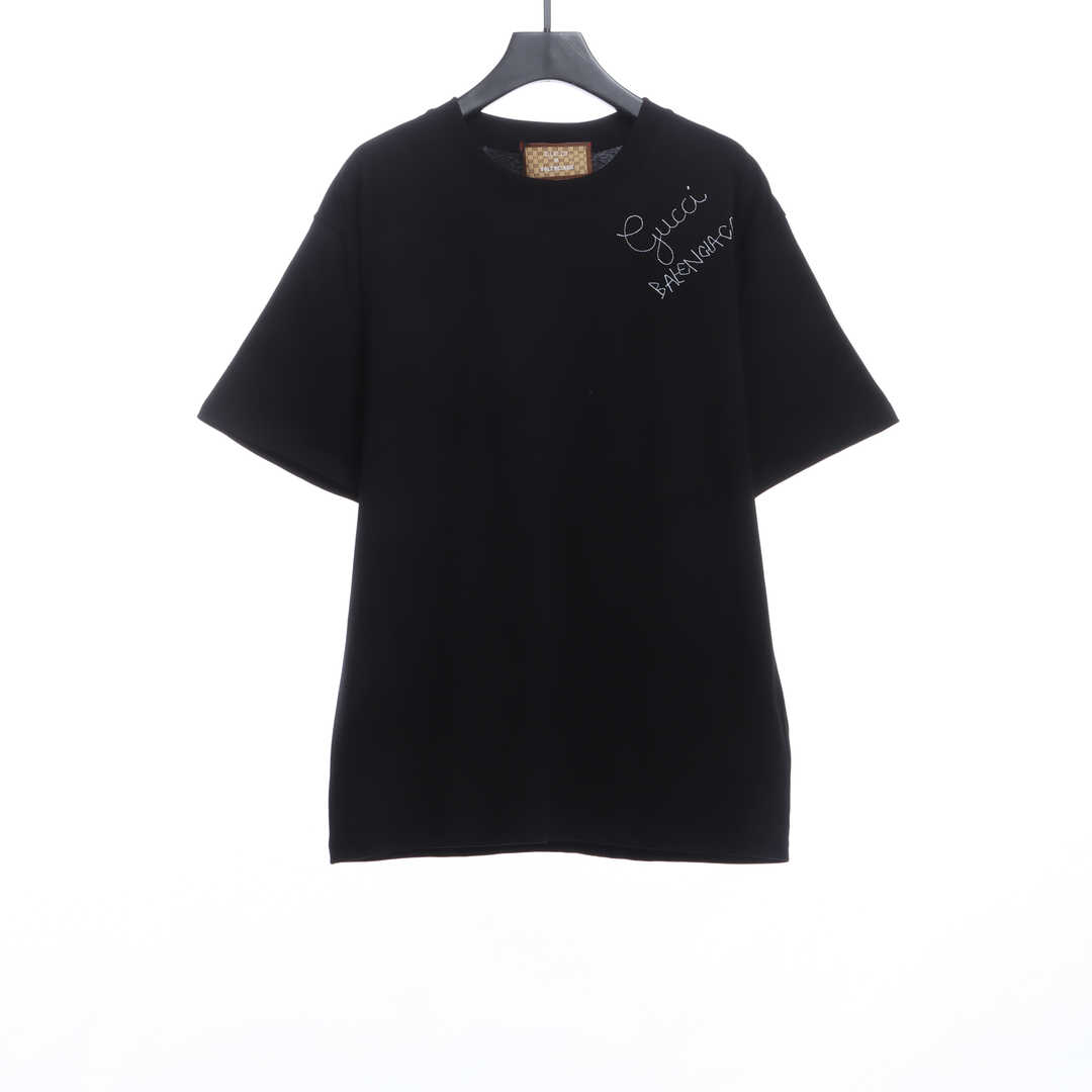 Gucci and Balenciaga embroidered graffiti print short sleeves  black