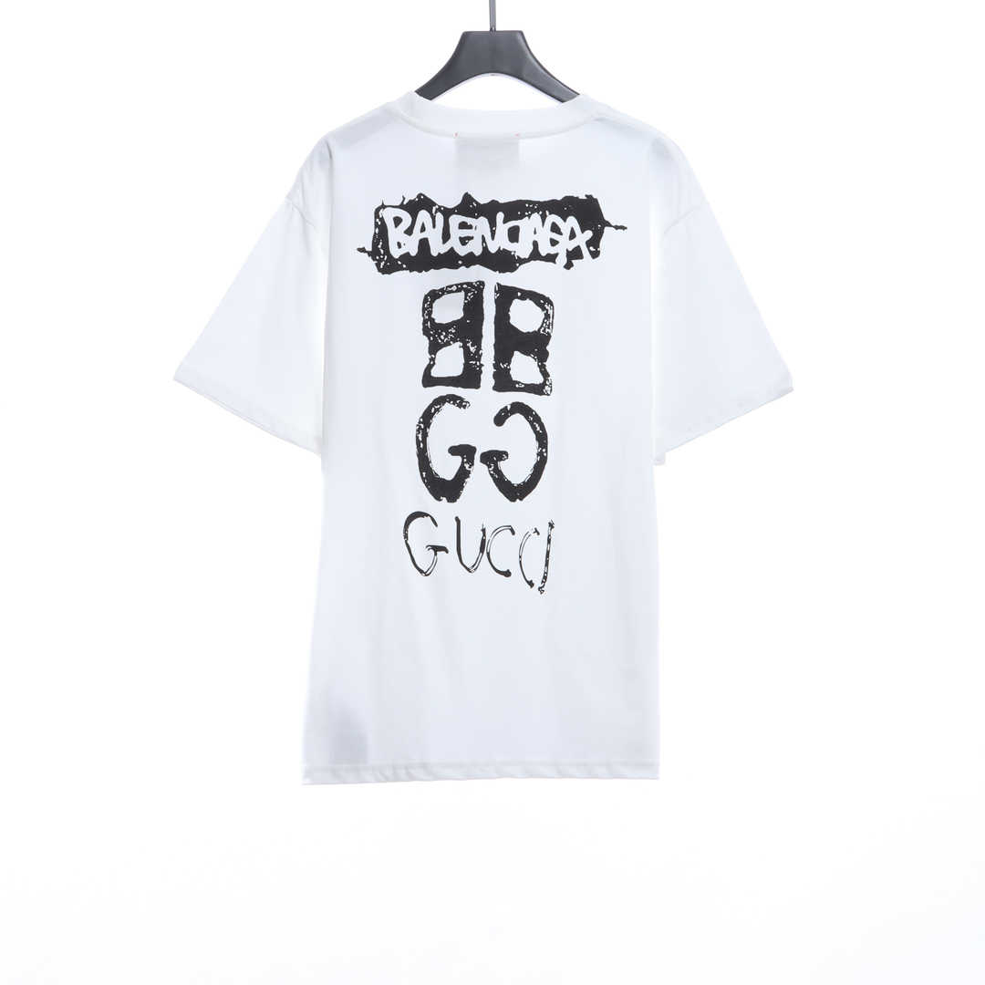 Gucci and Balenciaga embroidered graffiti print short sleeves  White