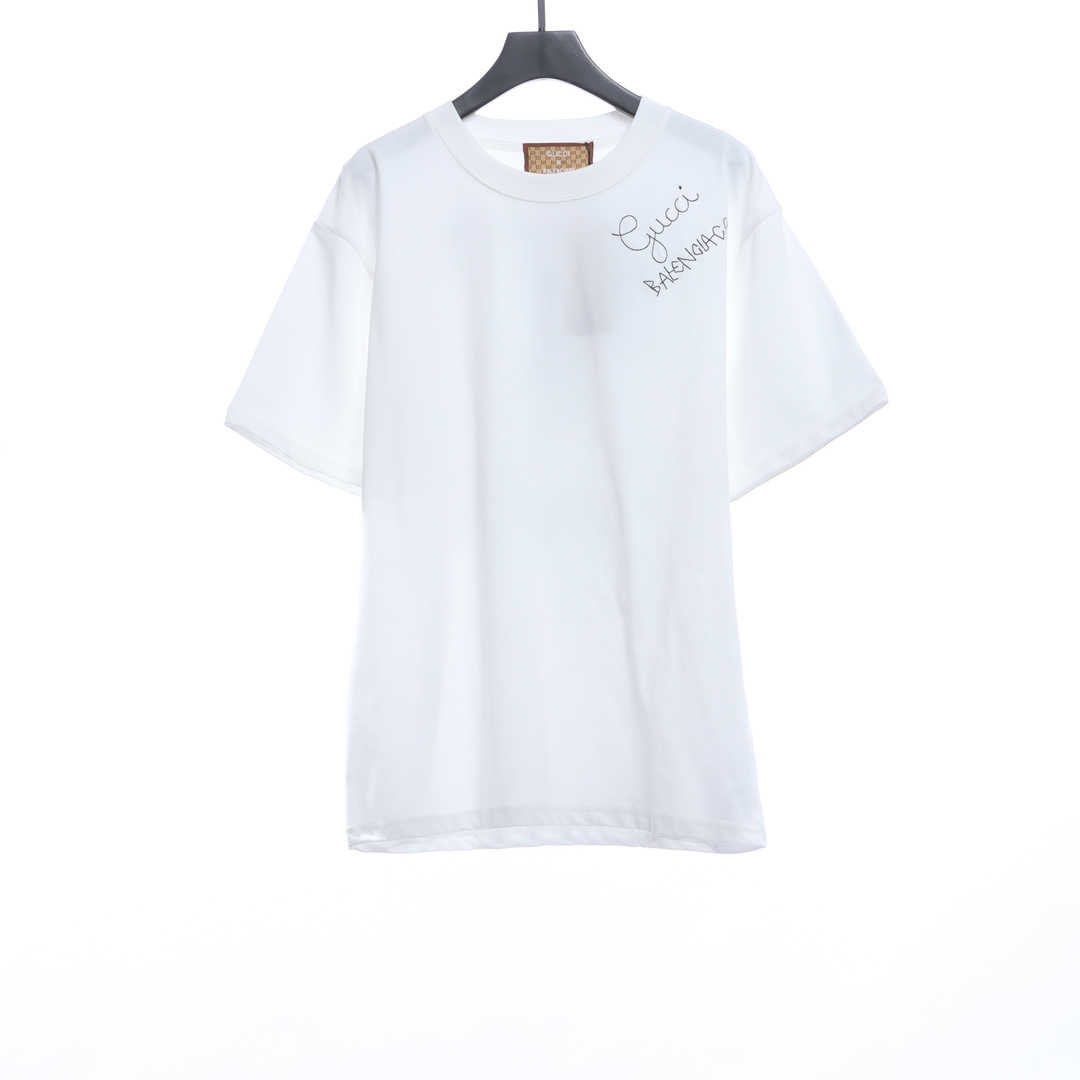 Gucci and Balenciaga embroidered graffiti print short sleeves  White